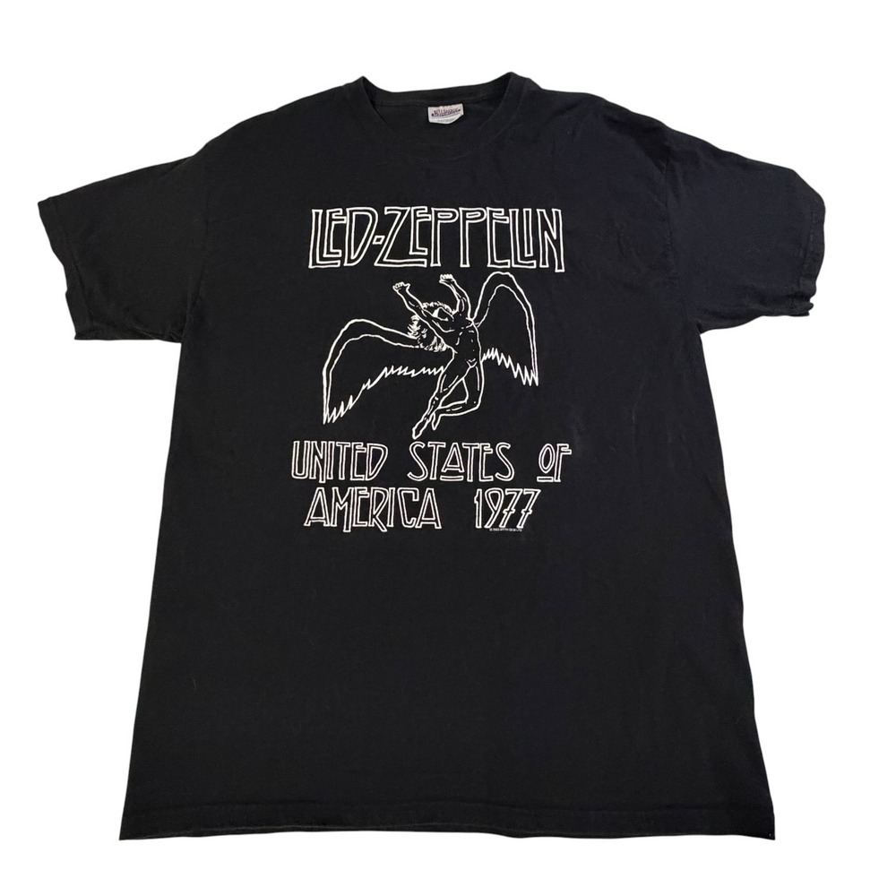 Led Zeppelin 1977 US Tour T-Shirt Hanes Heavyweight Black Large Icarus Logo